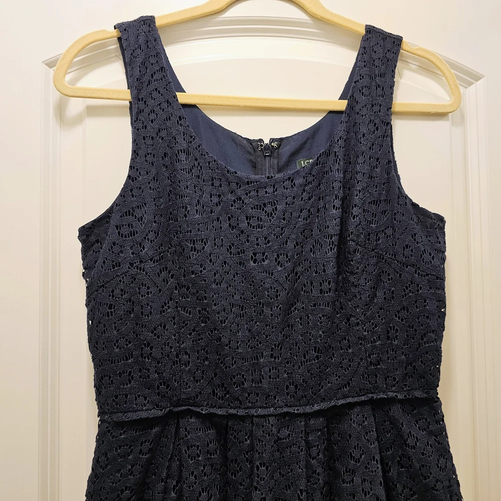 J.Crew Navy Lace Fit & Flare Dress Size 6 Sleeveless Scalloped Cocktail Wedding